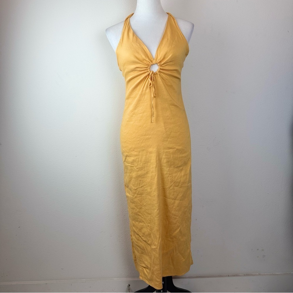 ZARA Women’s Yellow Halter Ring Front Midi Dress Size M Made in Turkey - Picture 3 of 8